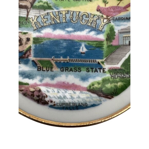 Vintage Kentucky Souvenir Plate Blue Grass State 4" Gold Rim Wall Hanging Decor - Picture 6 of 7